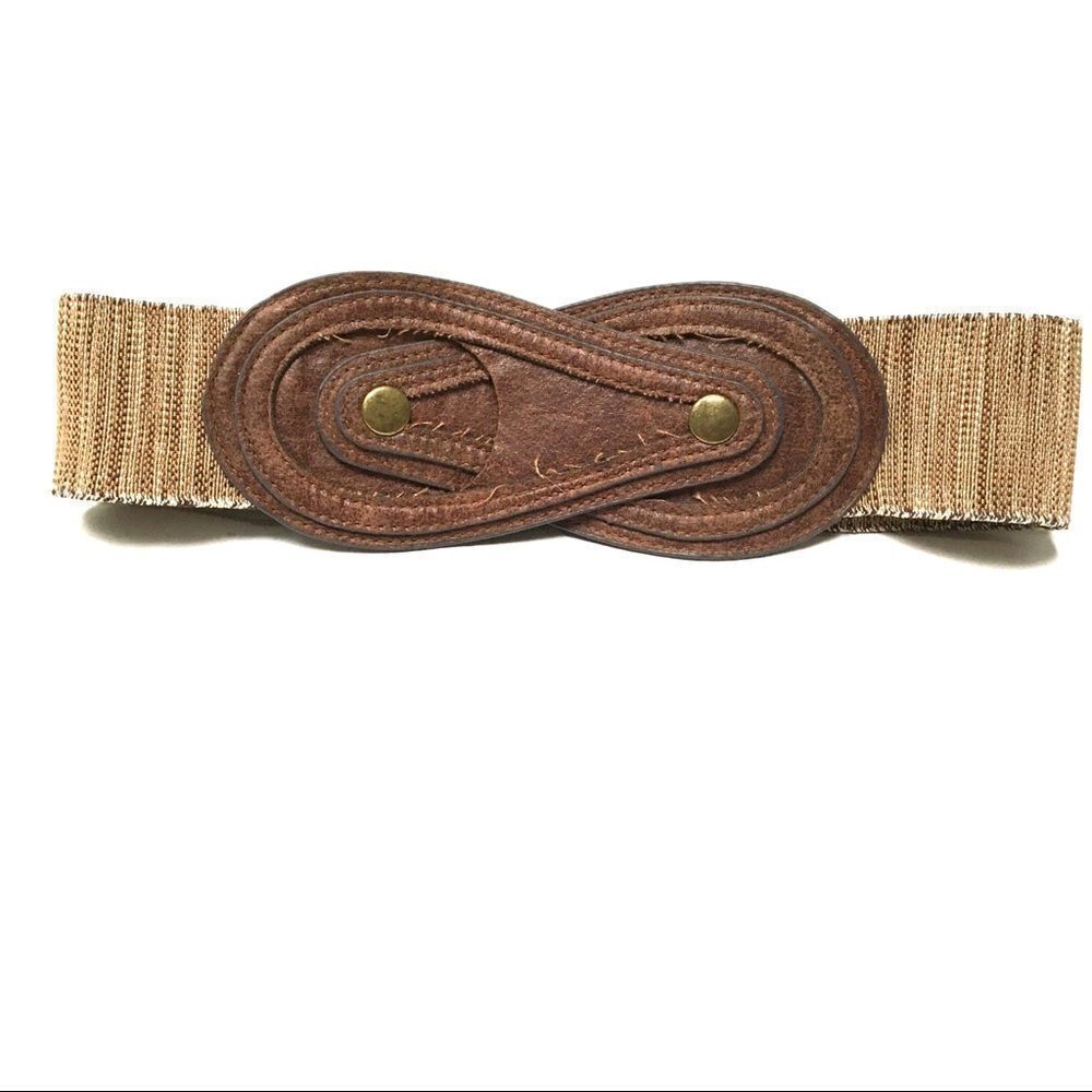 Faux leather stretch funky double snap wide belt OS